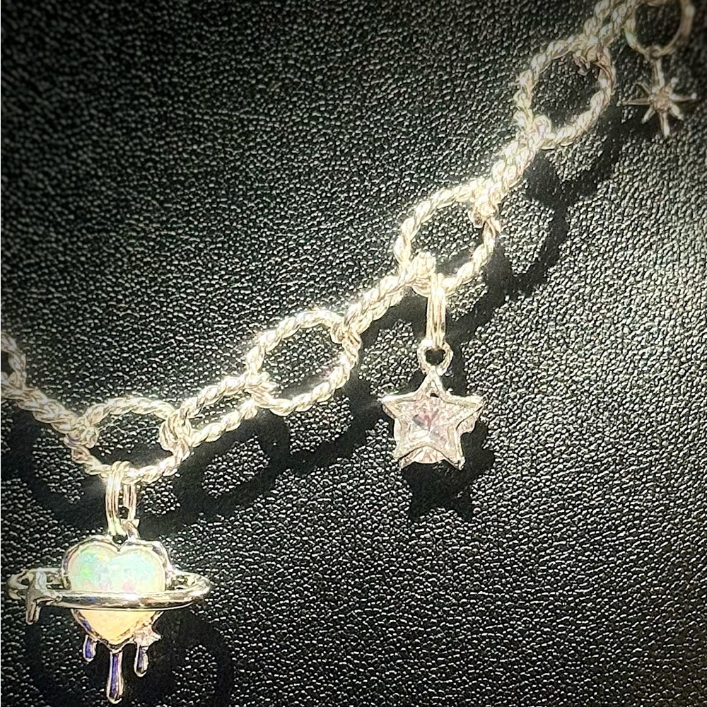 Silver Star and Planet Charm Necklace - Picture 4 of 5